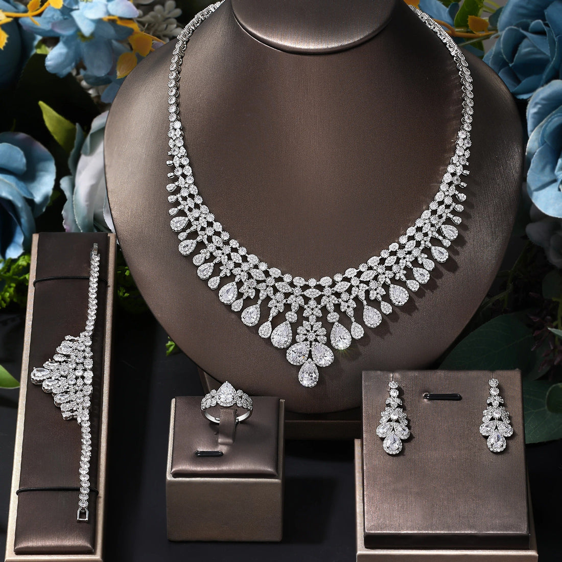 Elegant 2024 Zircon Bridal Jewelry Set: Tassel Water Drop Necklace & Earrings