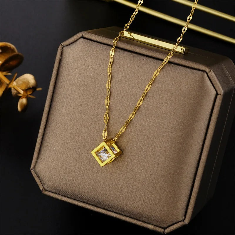 Timeless Zircon Crystal Hollow Square Necklace