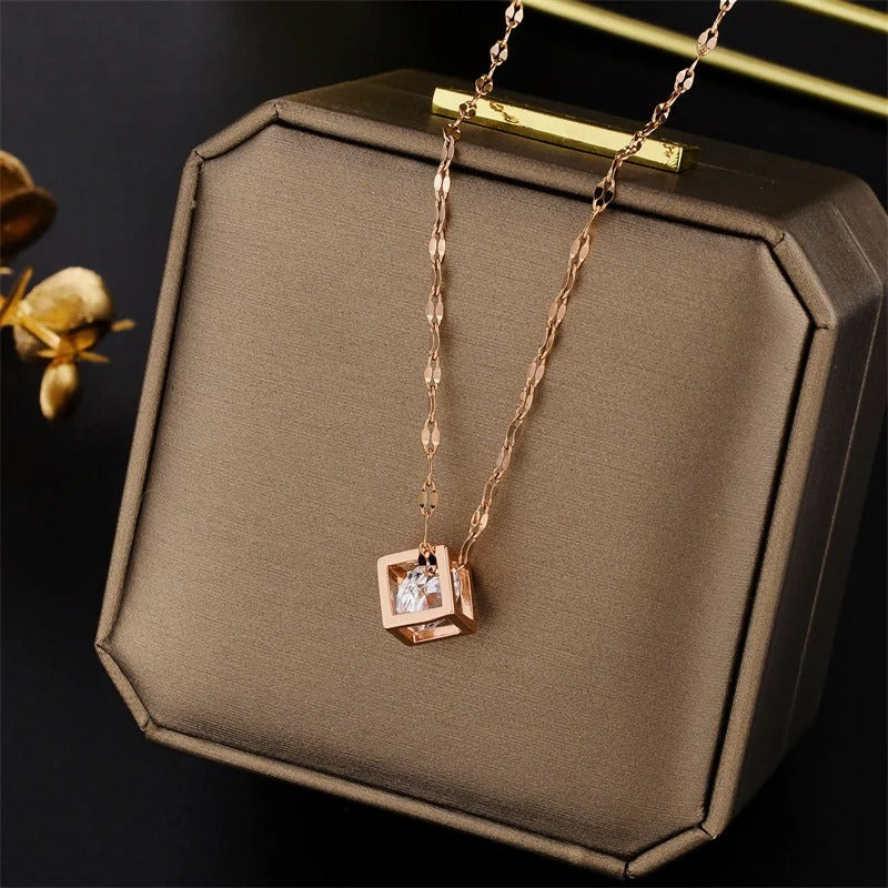 Timeless Zircon Crystal Hollow Square Necklace