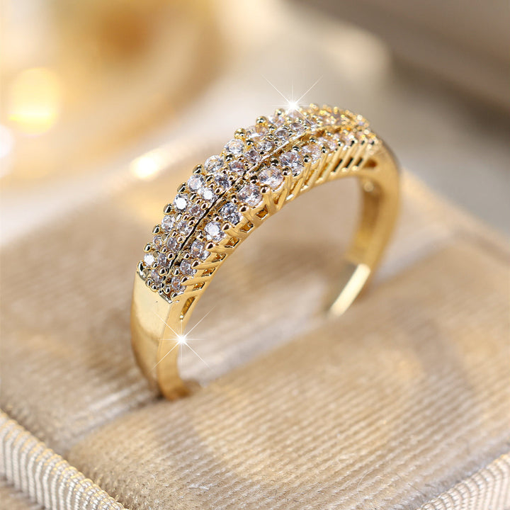 Gold-Plated Crystal Double-Row Ring