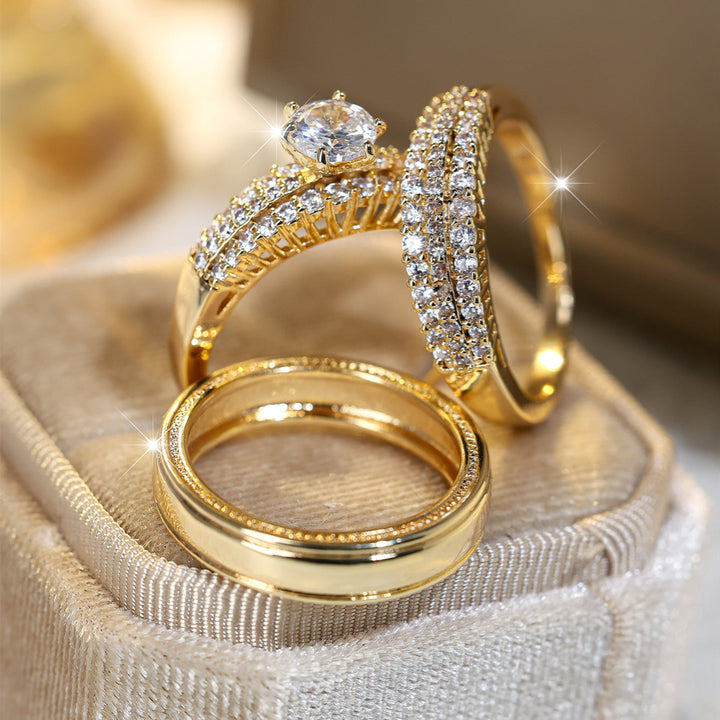 3 Piece Luxurious Gold-Plated Ring Set