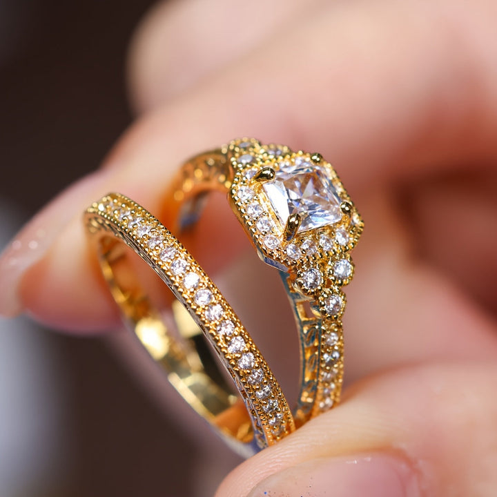 Radiant Gold-Plated Zirconia Ring Set