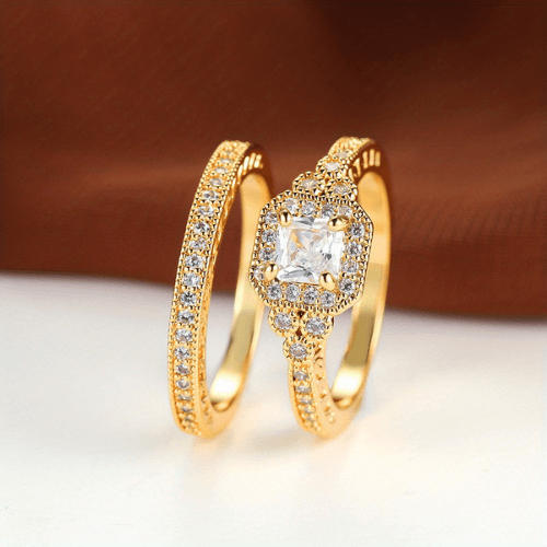 Radiant Gold-Plated Zirconia Ring Set