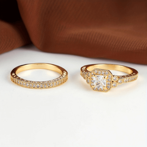 Radiant Gold-Plated Zirconia Ring Set