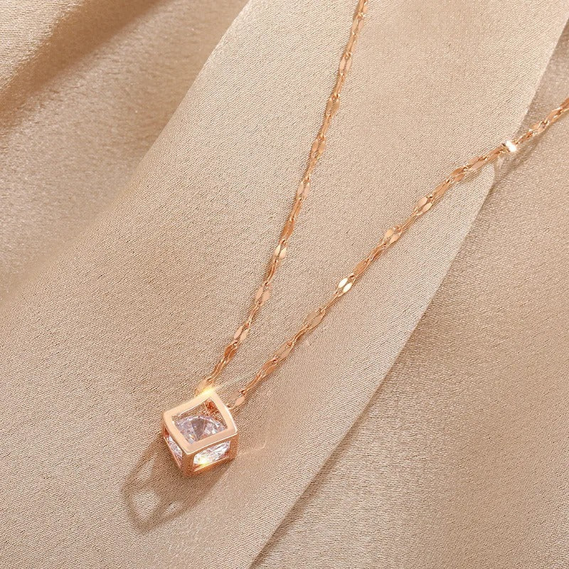 Timeless Zircon Crystal Hollow Square Necklace