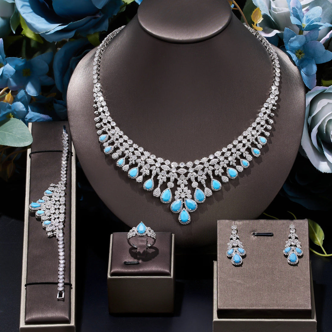 Elegant 2024 Zircon Bridal Jewelry Set: Tassel Water Drop Necklace & Earrings